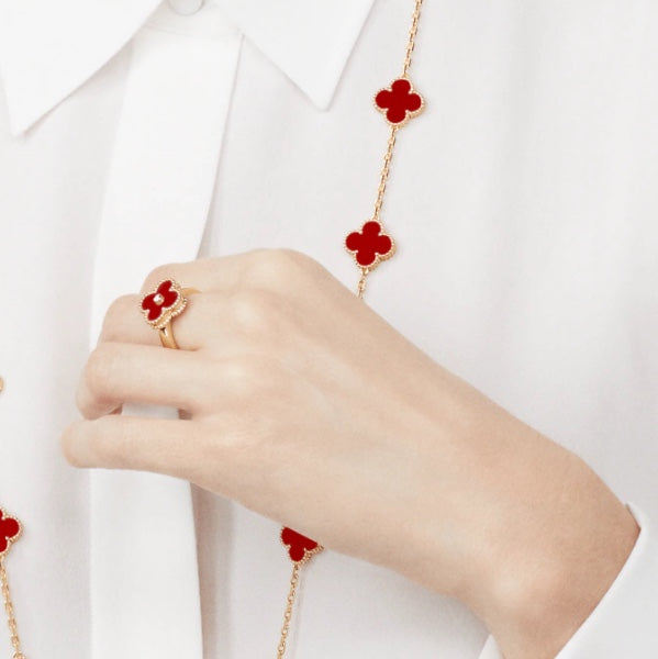 ¡®AuraJewelry¡¯CLOVER CARNELIAN RING ROSE GOLD DIAMOND