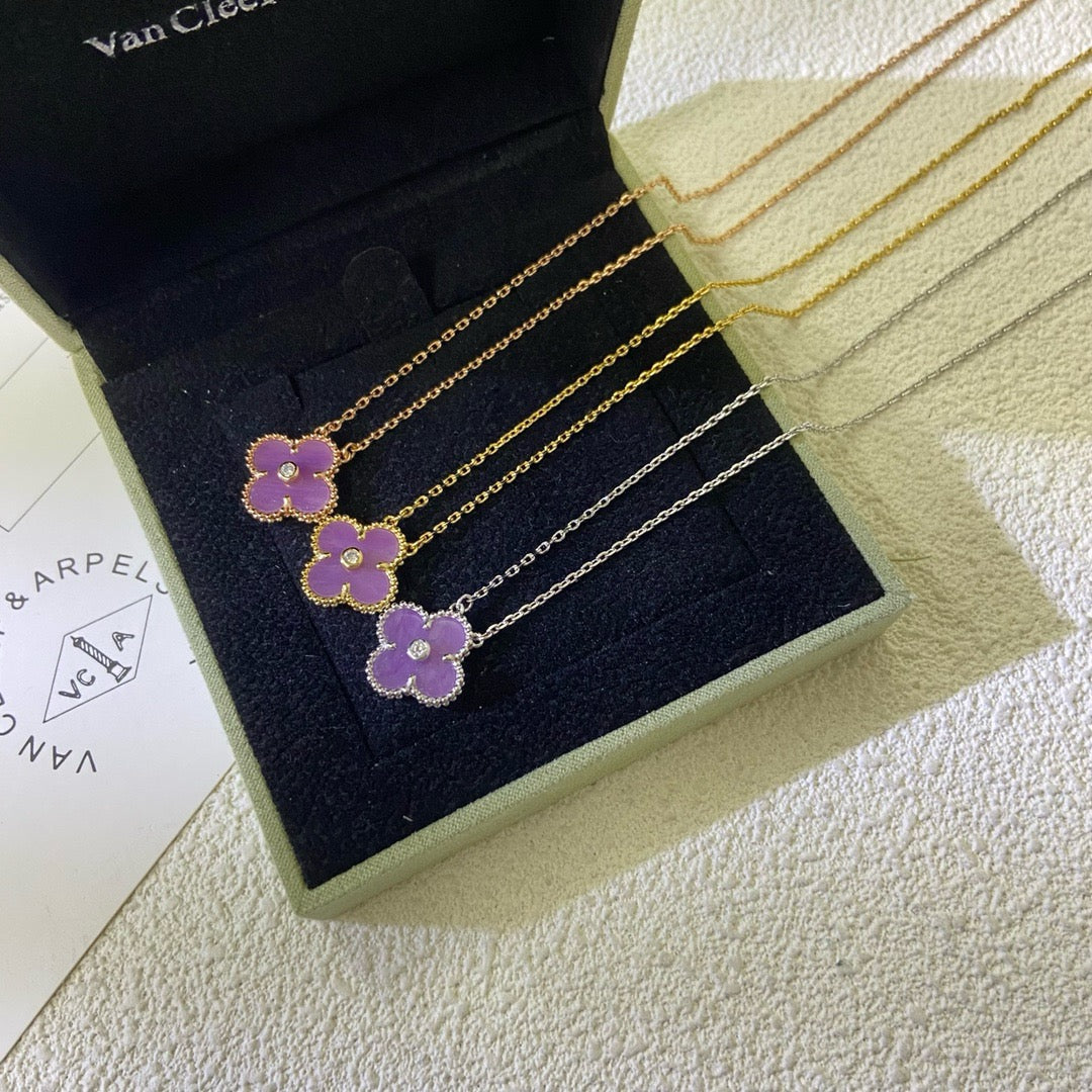 ¡®AuraJewelry¡¯CLOVER 15MM DIAMOND PURPLE VIOLET NECKLACE
