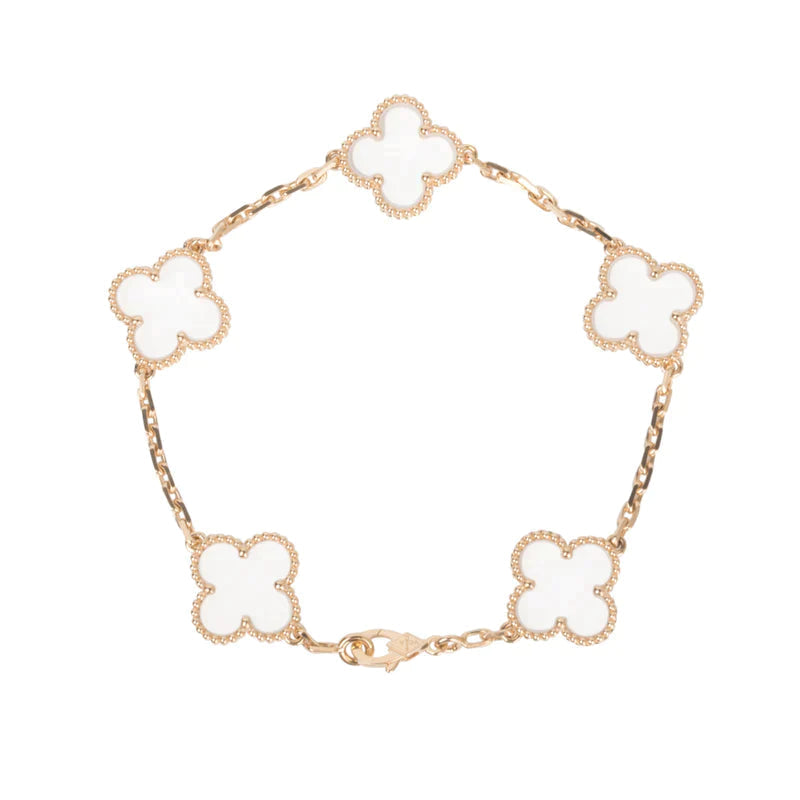 [AuraJewelry]New CLOVER 5 MOTIF ROCK CRYSTAL BRACELET