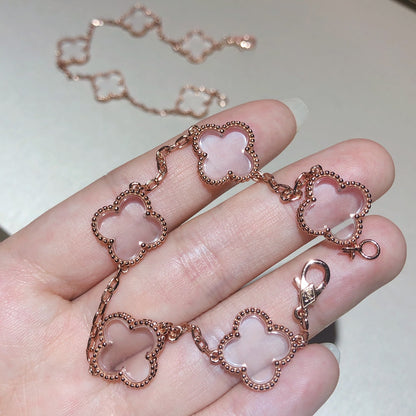 [AuraJewelry]New CLOVER 5 MOTIF ROCK CRYSTAL BRACELET