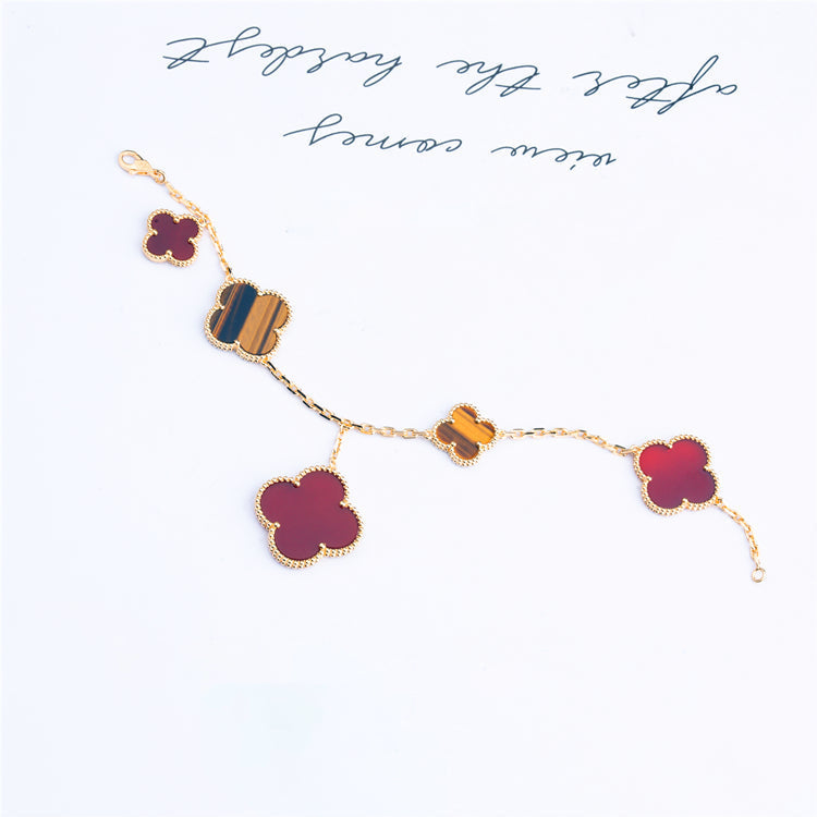 ¡®AuraJewelry¡¯CLOVER BRACELET 5 MOTIFS CARNELIAN TIGER EYE