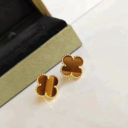 ¡®AuraJewelry¡¯CLOVER MEDIUM 1 MOTIFS TIGER EYE EARRINGS