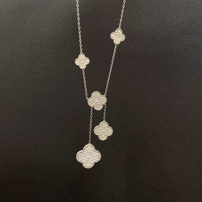 ¡®AuraJewelry¡¯CLOVER 5 MOTIFS SILVER DIAMONDS NECKLACE