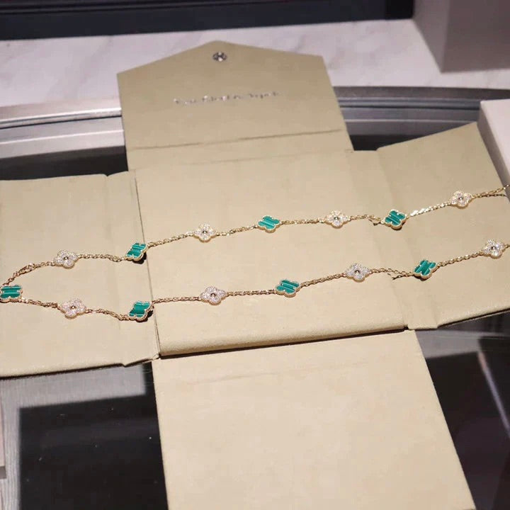 ¡®AuraJewelry¡¯CLOVER 20 MOTIFS MALACHITE DIAMOND NECKLACE