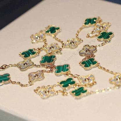 ¡®AuraJewelry¡¯CLOVER 20 MOTIFS MALACHITE DIAMOND NECKLACE