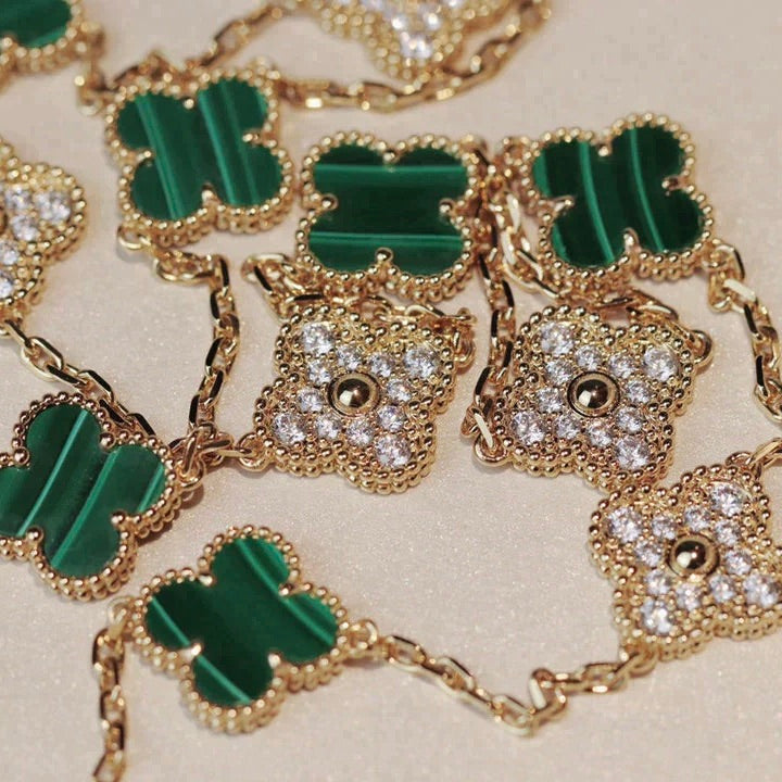 ¡®AuraJewelry¡¯CLOVER 20 MOTIFS MALACHITE DIAMOND NECKLACE