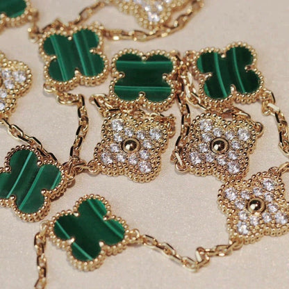 ¡®AuraJewelry¡¯CLOVER 20 MOTIFS MALACHITE DIAMOND NECKLACE
