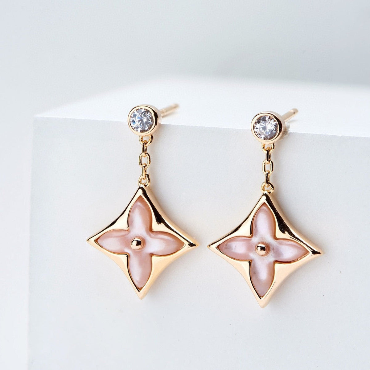 ¡®AuraJewelry¡¯DOUBLE STAR PINK GOLD MOP DROP EARRINGS