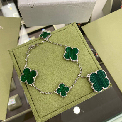 ¡®AuraJewelry¡¯CLOVER 5 MOTIFS SIVLER MALACHITE BRACELET