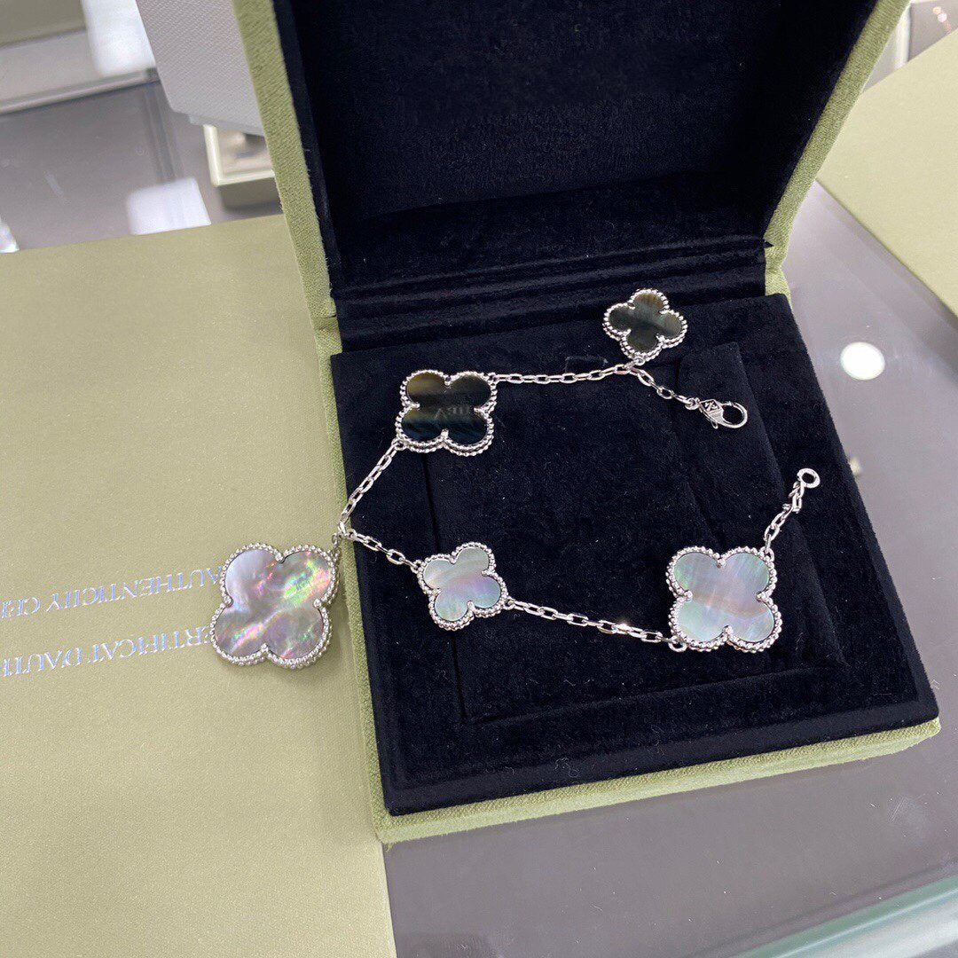 ¡®AuraJewelry¡¯CLOVER 5 MOTIFS SIVLER DARK MOP BRACELET