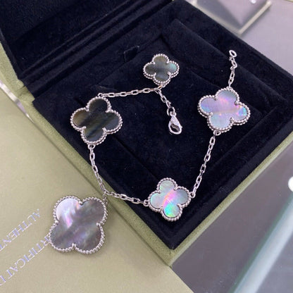 ¡®AuraJewelry¡¯CLOVER 5 MOTIFS SIVLER DARK MOP BRACELET