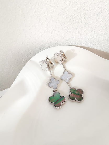 ¡®AuraJewelry¡¯CLOVER 3 MOTIFS CHALCEDONY DARK MOP SILVER EARRINGS
