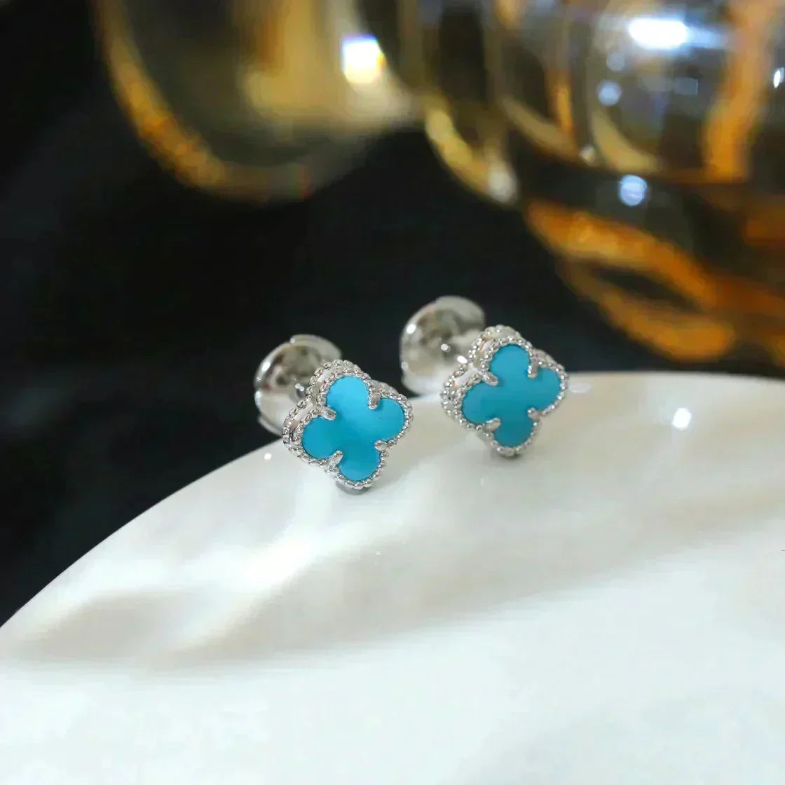 ¡®AuraJewelry¡¯CLOVER MINI 9.5MM ONYX STUD EARRINGS SILVER