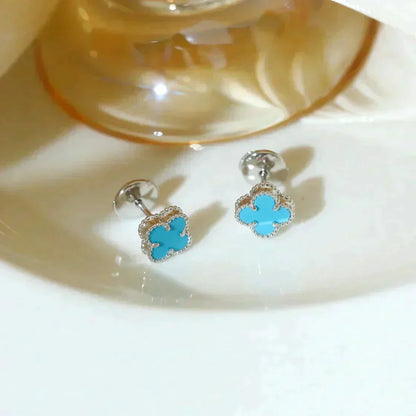 ¡®AuraJewelry¡¯CLOVER MINI 9.5MM ONYX STUD EARRINGS SILVER