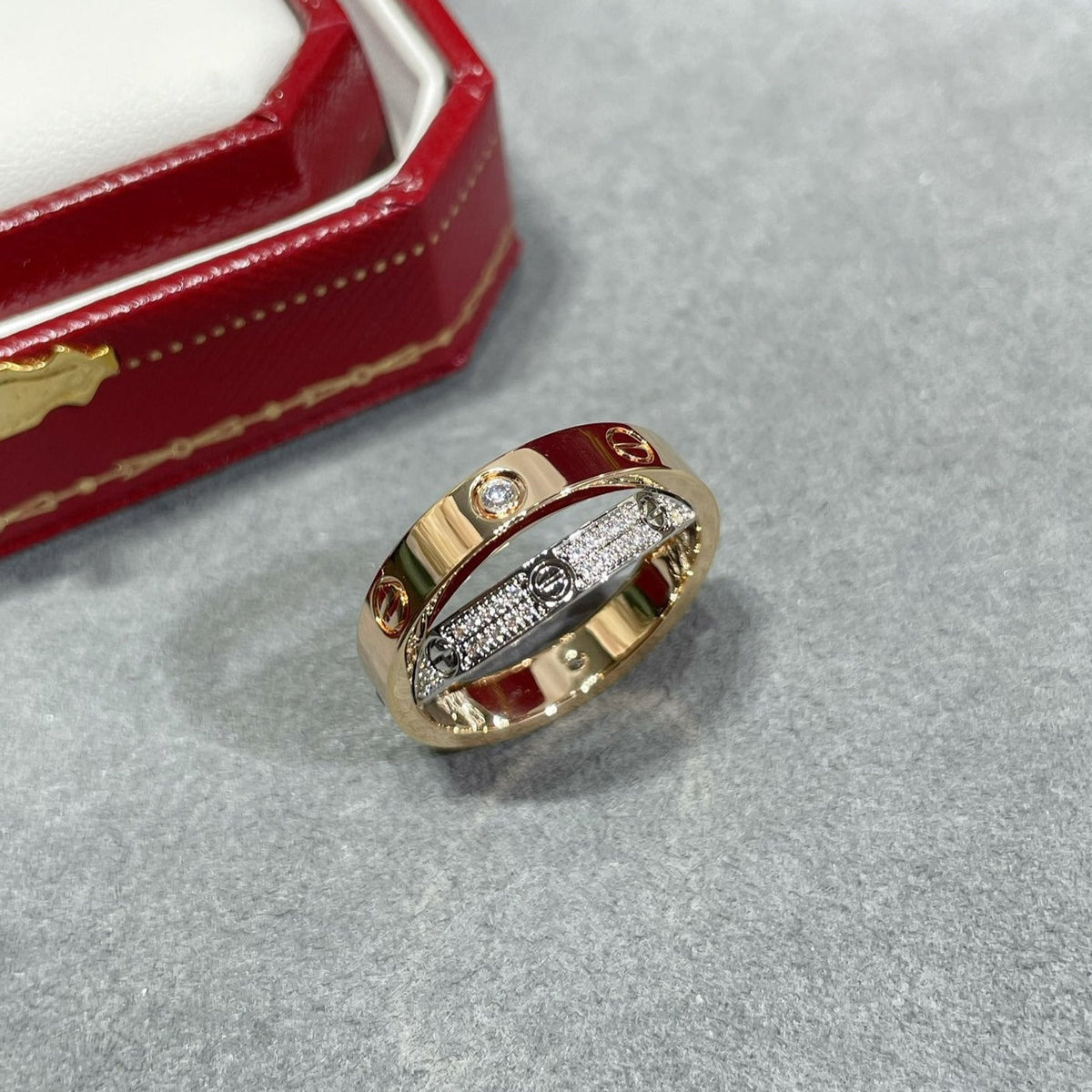 ¡®AuraJewelry¡¯LOVE PINK GOLD SILVER DIAMOND DOUBLE RING