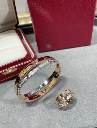 ¡®AuraJewelry¡¯LOVE PINK GOLD SILVER DIAMOND DOUBLE RING