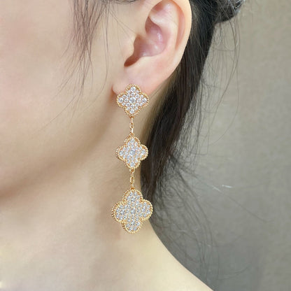 ¡®AuraJewelry¡¯CLOVER 3 MOTIFS DIAMOND PAVED ROSE GOLD EARRINGS