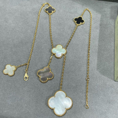 ¡®AuraJewelry¡¯CLOVER 6 MOTIF MOP ONYX GOLD NECKLACE