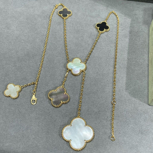¡®AuraJewelry¡¯CLOVER 6 MOTIF MOP ONYX GOLD NECKLACE