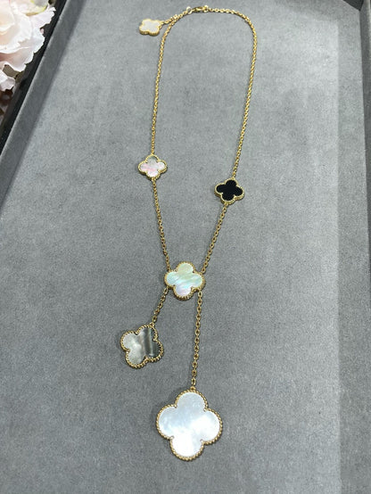 ¡®AuraJewelry¡¯CLOVER 6 MOTIF MOP ONYX GOLD NECKLACE