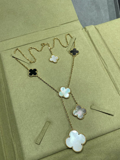 ¡®AuraJewelry¡¯CLOVER 6 MOTIF MOP ONYX GOLD NECKLACE