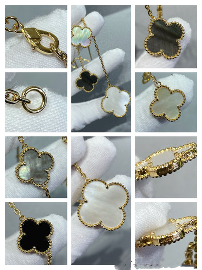 ¡®AuraJewelry¡¯CLOVER 6 MOTIF MOP ONYX GOLD NECKLACE