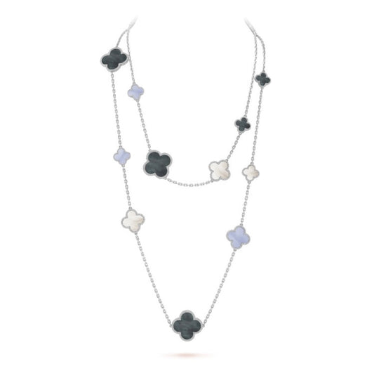 ¡®AuraJewelry¡¯CLOVER 16 MOTIF CHALCEDONY MOP SILVER NECKLACE