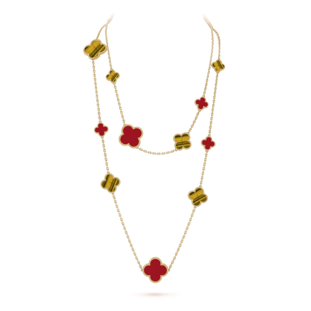 ¡®AuraJewelry¡¯CLOVER 16 MOTIF CARNELIAN TIGER EYE ROSE GOLD NECKLACE