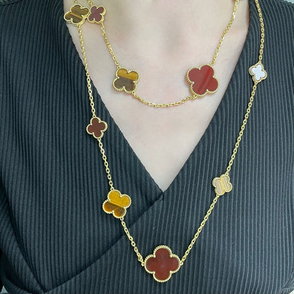 ¡®AuraJewelry¡¯CLOVER 16 MOTIF CARNELIAN TIGER EYE ROSE GOLD NECKLACE