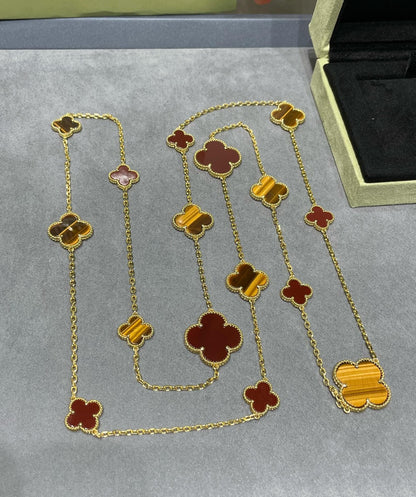 ¡®AuraJewelry¡¯CLOVER 16 MOTIF CARNELIAN TIGER EYE ROSE GOLD NECKLACE