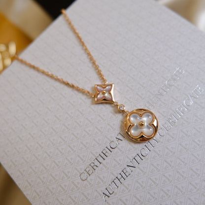 ¡®AuraJewelry¡¯STAR AND SUN WHITE MOP 2 MOTIF PINK GOLD NECKLACE