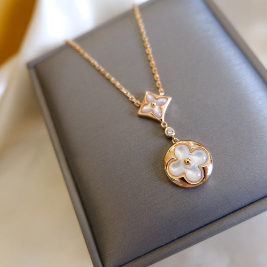 ¡®AuraJewelry¡¯STAR AND SUN WHITE MOP 2 MOTIF PINK GOLD NECKLACE