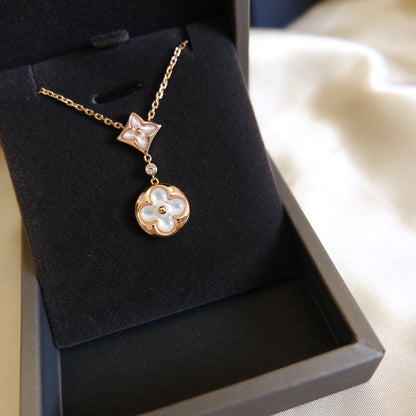 ¡®AuraJewelry¡¯STAR AND SUN WHITE MOP 2 MOTIF PINK GOLD NECKLACE