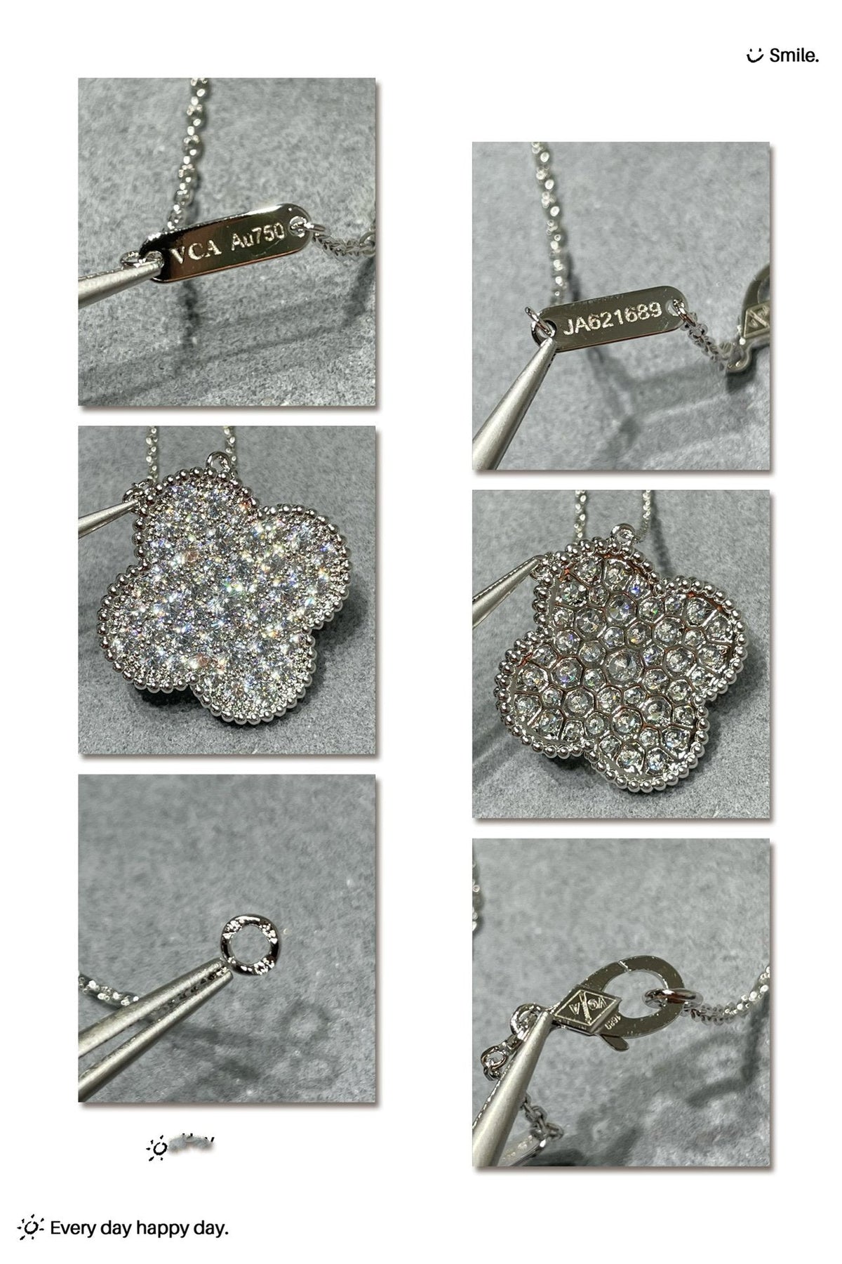 ¡®AuraJewelry¡¯CLOVER 25MM LARGE PENDANT DIAMOND PAVED SILVER NECKLACE