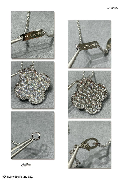 ¡®AuraJewelry¡¯CLOVER 25MM LARGE PENDANT DIAMOND PAVED SILVER NECKLACE