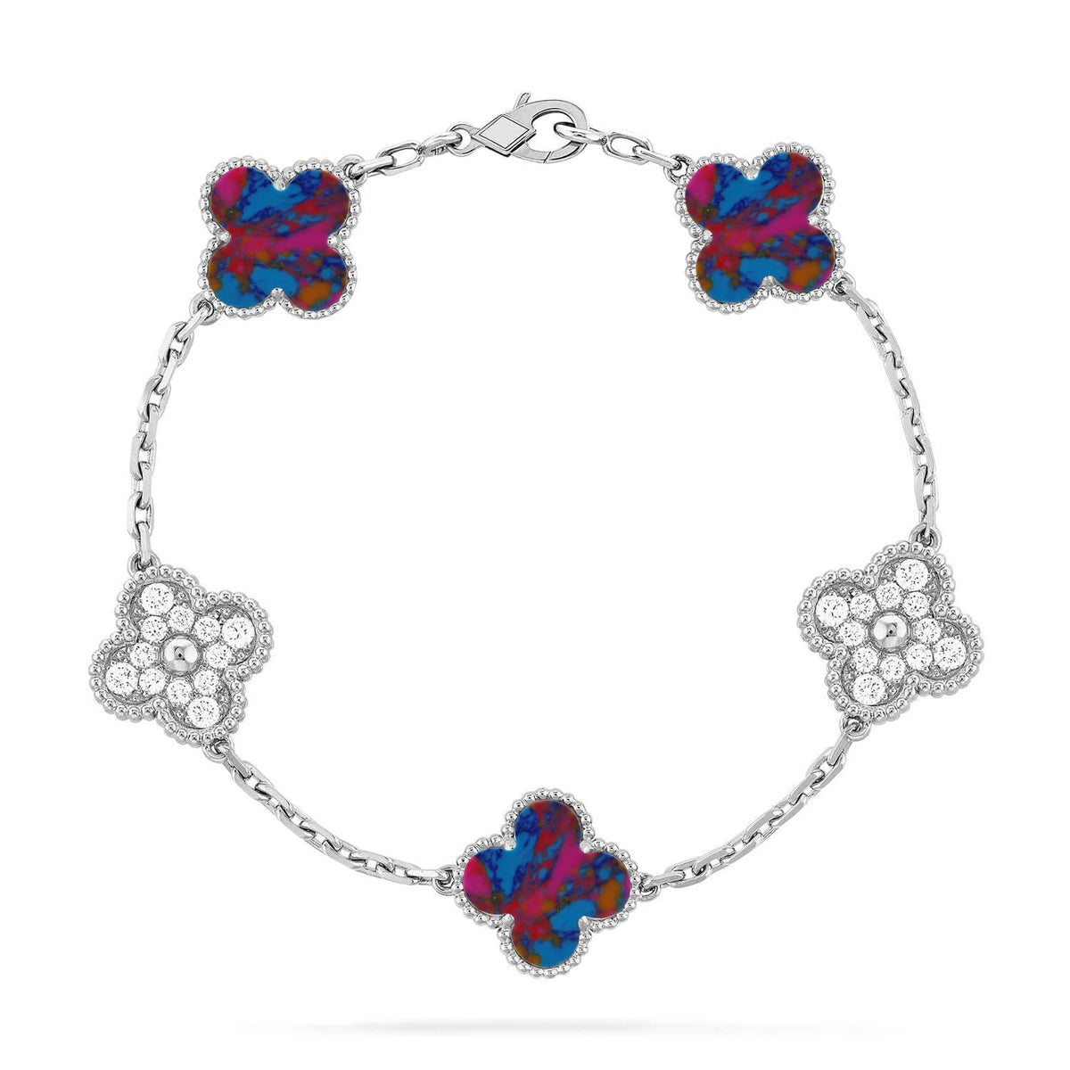 [AuraJewelry]New CLOVER 5 MOTIF COLOR GEMSTONES BRACELET COLLECTION