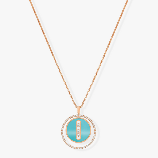 [AuraJewelry]LUCKY MOVE 3 DIAMONDS TURQUOISE PINK GOLD DIAMOND NECKLACE