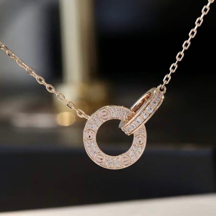 ¡®AuraJewelry¡¯LOVE 7.6MM NECKLACE ROSE GOLD AND SILVER  FULL DIAMOND
