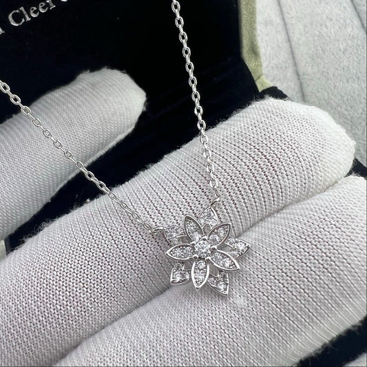 [AuraJewelry] Full Diamond Hollow Lotus Necklace Set