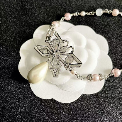 [AuraJewelry] Bow & Pearl Double C Pavé Diamond Necklace