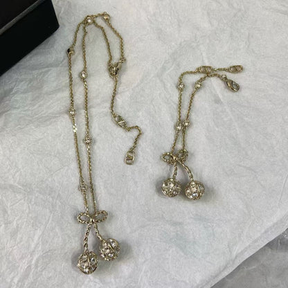 [AuraJewelry] Cherry Crystal Pavé Necklace & Stud Earrings& SeracelettB