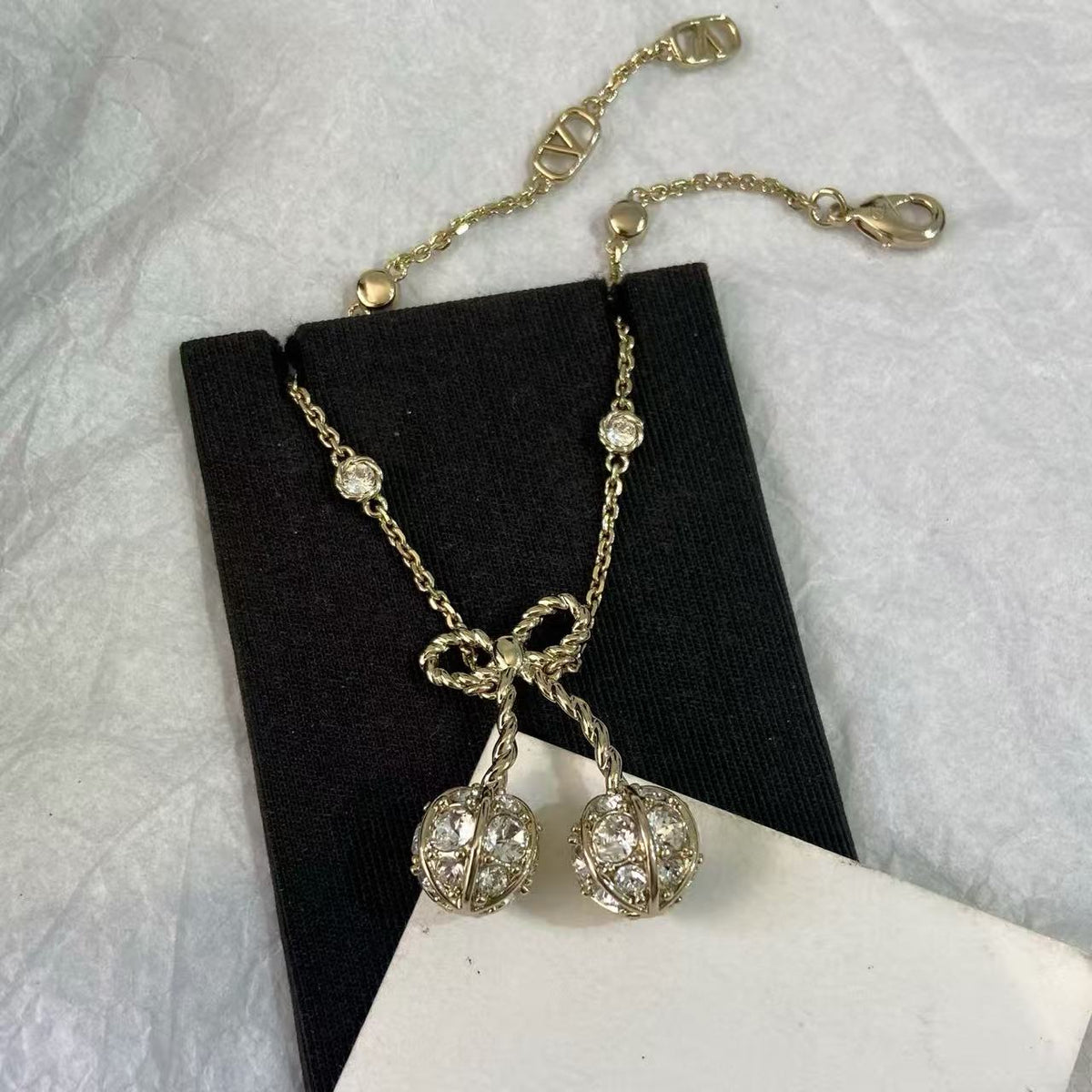 [AuraJewelry] Cherry Crystal Pavé Necklace & Stud Earrings& SeracelettB