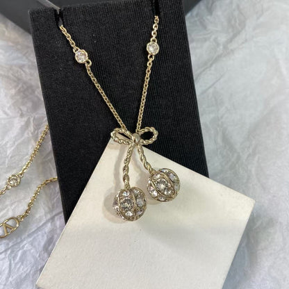 [AuraJewelry] Cherry Crystal Pavé Necklace & Stud Earrings& SeracelettB
