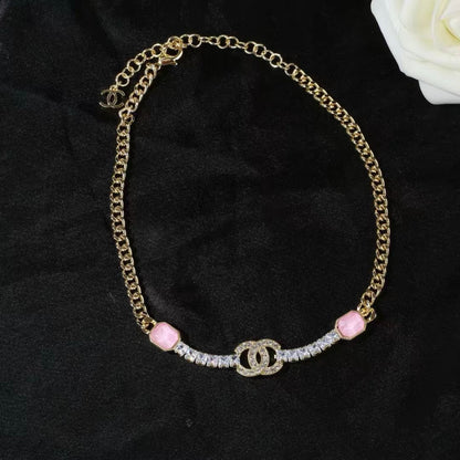 [AuraJewelry]Pink Sugar Cube Double CC Crystal Choker