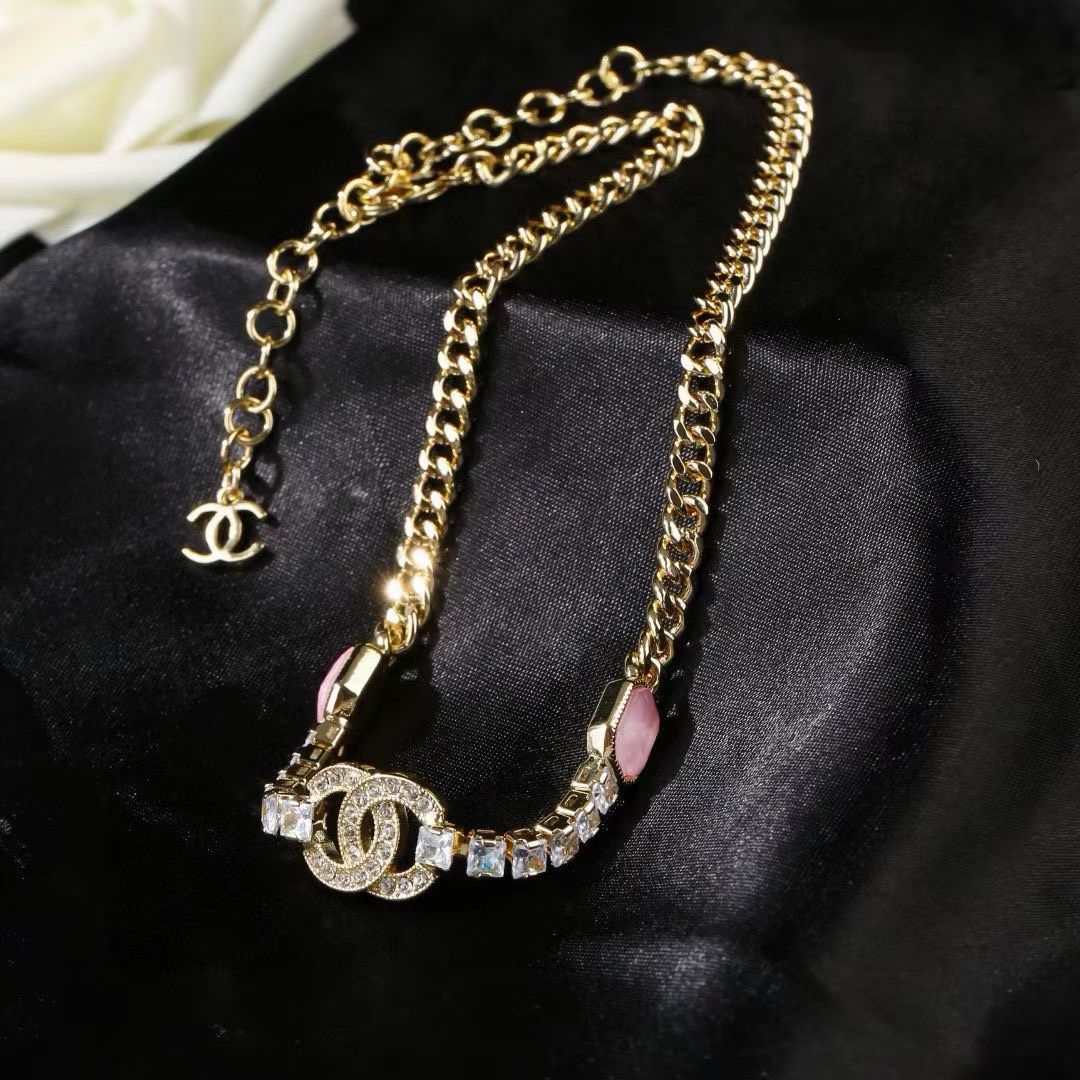 [AuraJewelry]Pink Sugar Cube Double CC Crystal Choker