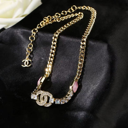 [AuraJewelry]Pink Sugar Cube Double CC Crystal Choker