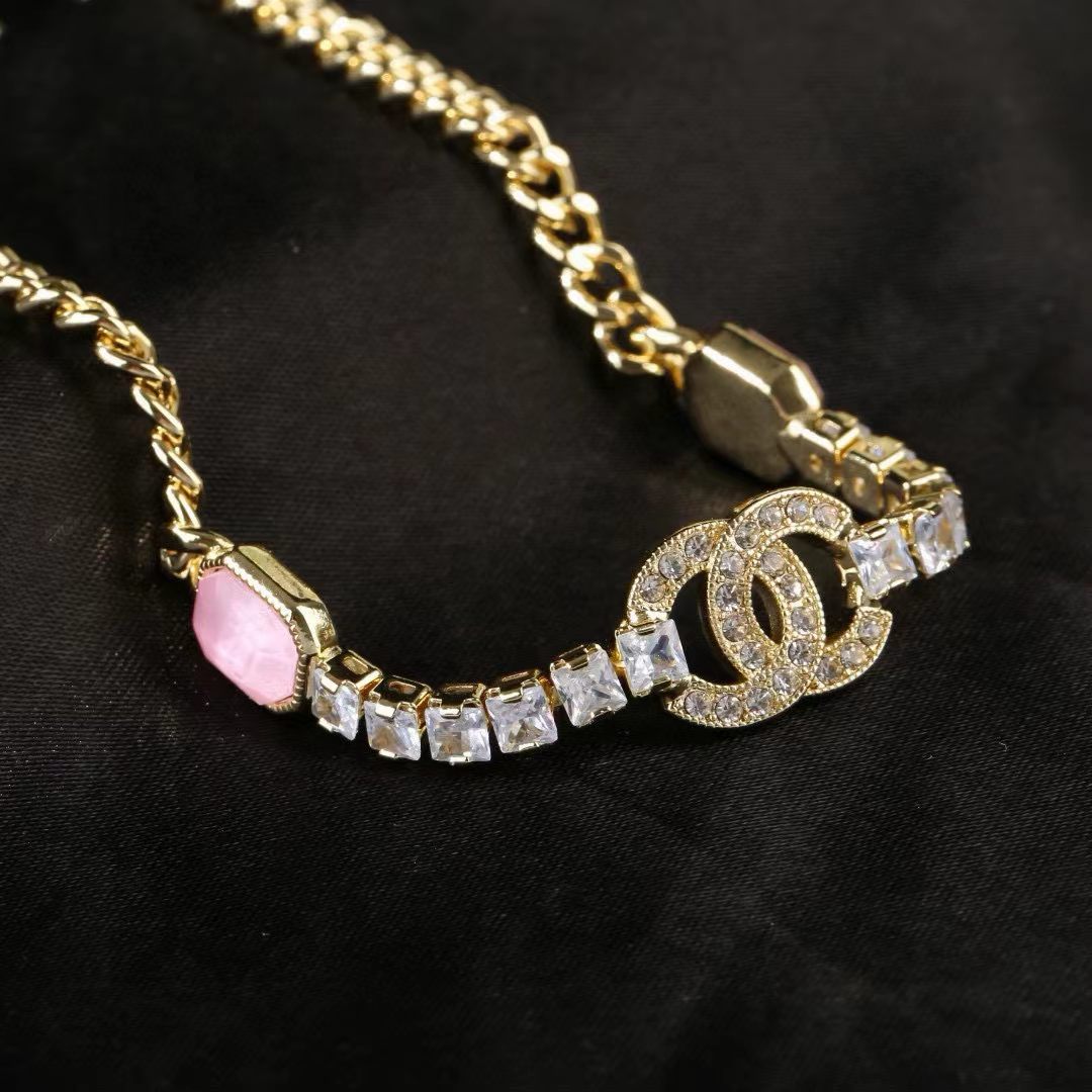 [AuraJewelry]Pink Sugar Cube Double CC Crystal Choker
