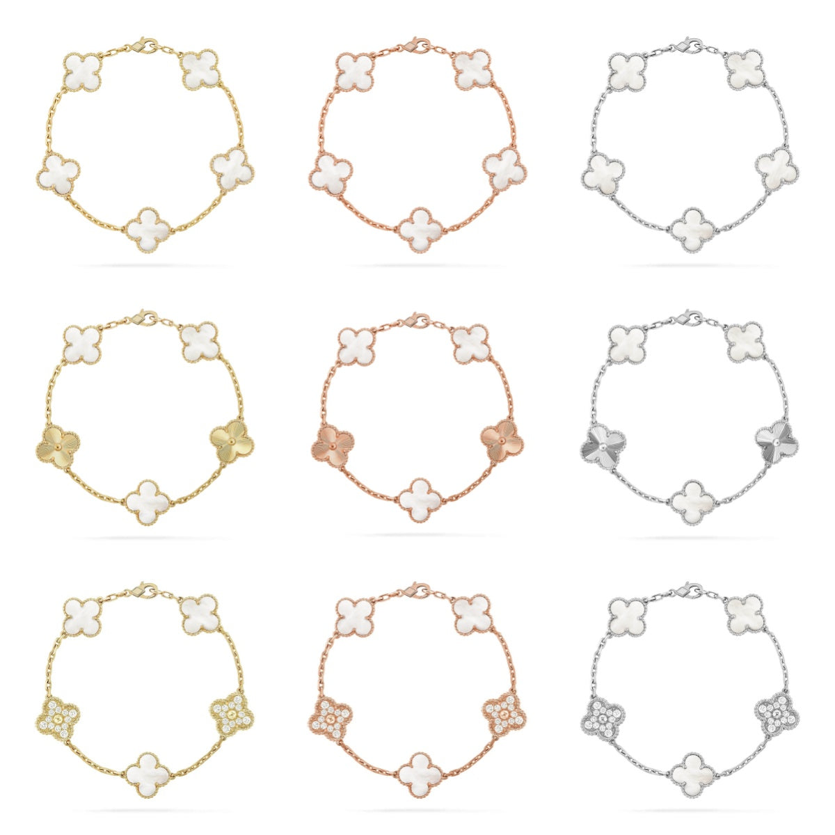 [AuraJewelry]New CLOVER WHITE PEARL MOP 5 MOTIF BRACELET COLLECTION