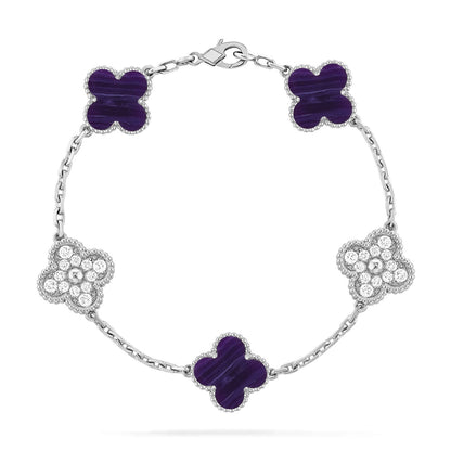 [AuraJewelry]New CLOVER 5 MOTIF PURPLE STRIPES BRACELET COLLECTION