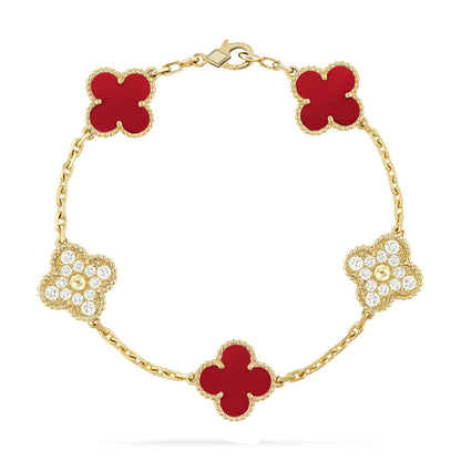 [AuraJewelry]New  CLOVER 5 MOTIF RED CORNELIAN BRACELET COLLECTION